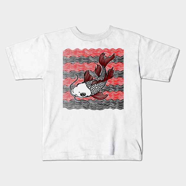 Koi Fish Great Wave Tattoo V2 Kids T-Shirt by ebayson74@gmail.com